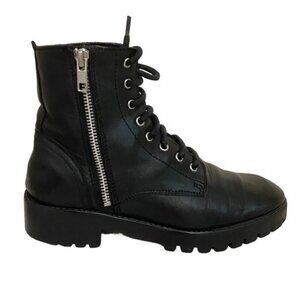 MANGO MNG Black Leather Combat Boot